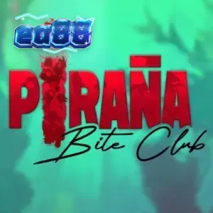 Giao diện trò chơi Piranha Bite Club với các biểu tượng cá piranha và guồng quay Swimmer Reel
